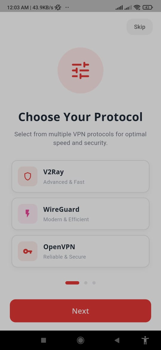 OptimaVPN App Interface Screen 3