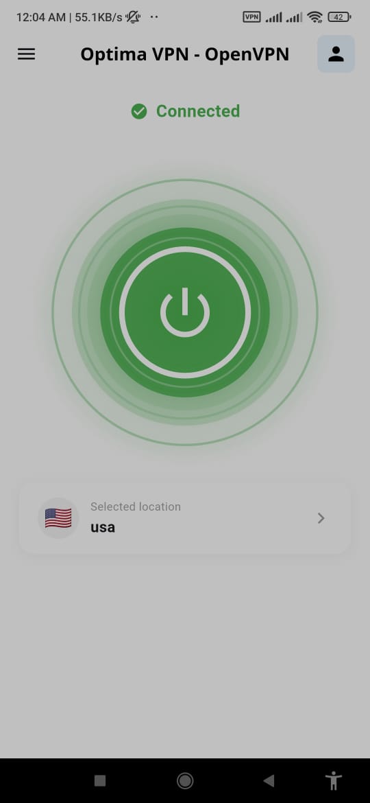 OptimaVPN App Interface Screen 2